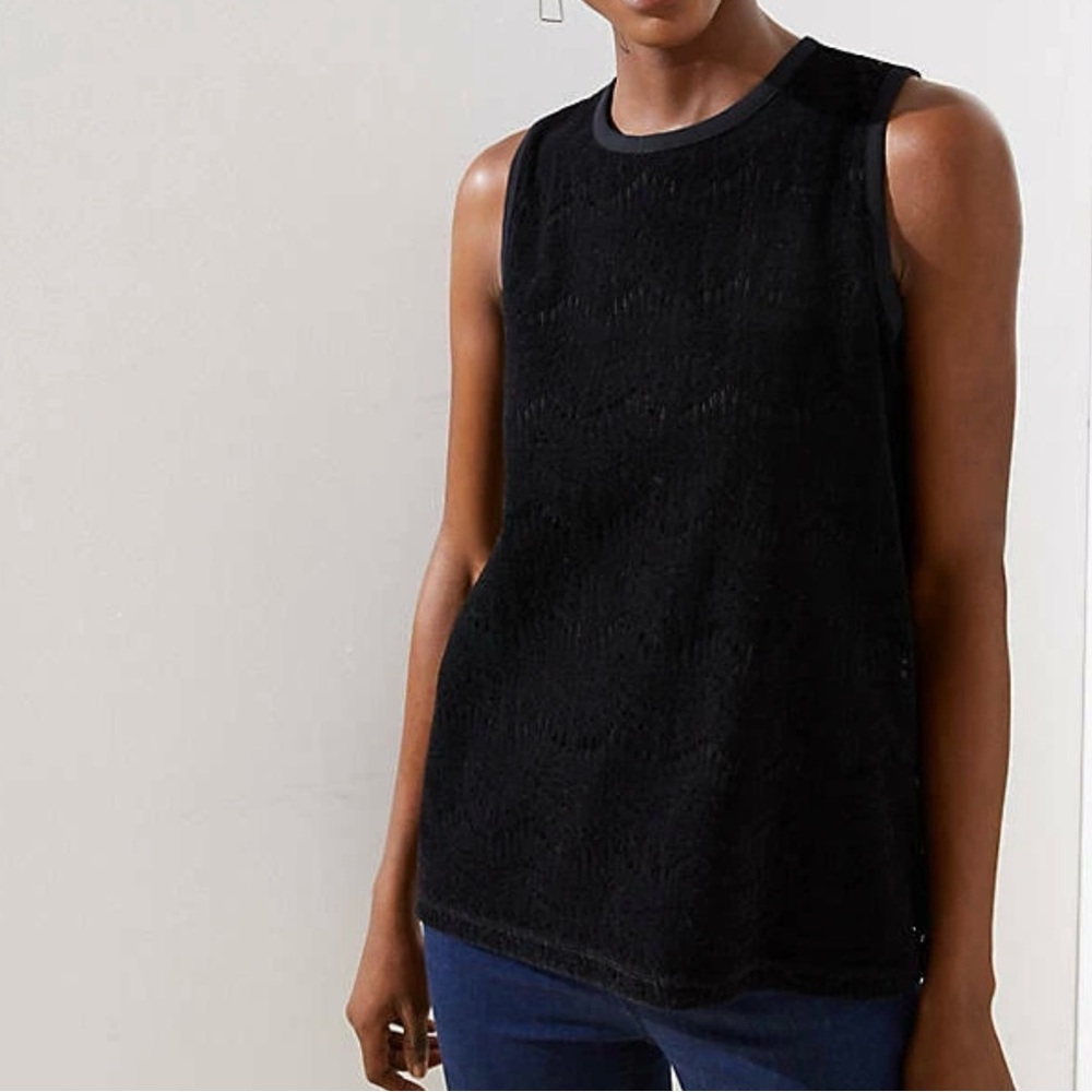 LOFT Black Lace Sleeveless Top - Size Medium